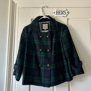 Blackwatch Plaid, Heritage 1918, mini pea coat with metal buttons. Size medium.